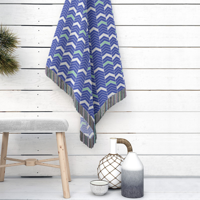 Couverture en coton tissé Rhonda, l 37 po x L 52 po, Bleu / vert trèfle