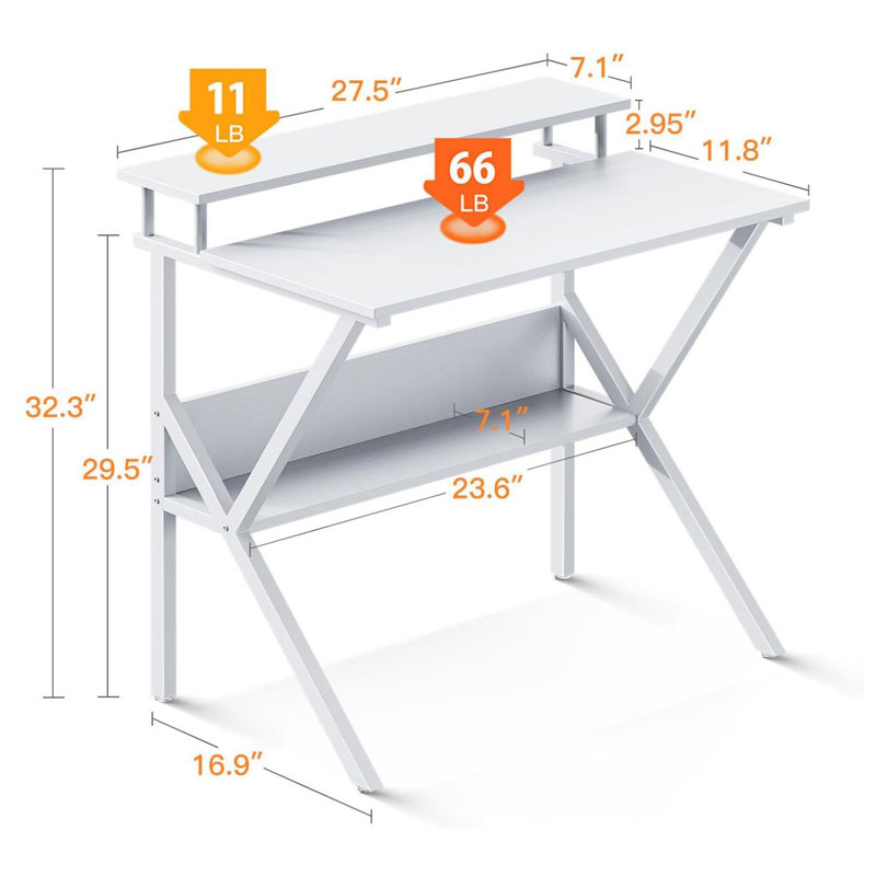 Color Metal Base Computer Desk, White, White