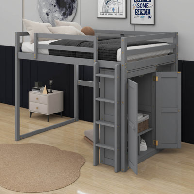 Full Size Loft Bed With Shelves And Led Light