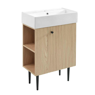 Meuble-lavabo autoportant de 21,6 po avec lavabo en céramique pour petites salles de bain, rangement latéral
