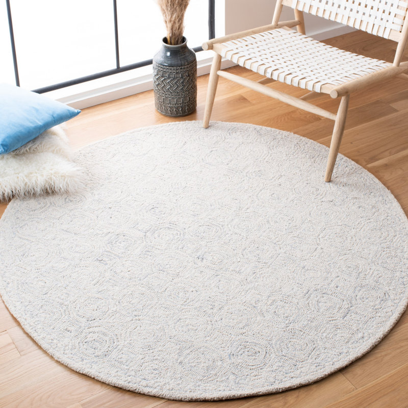 Tapis géométrique en laine et en coton touffeté à la main Geraint, Rond 5 pi