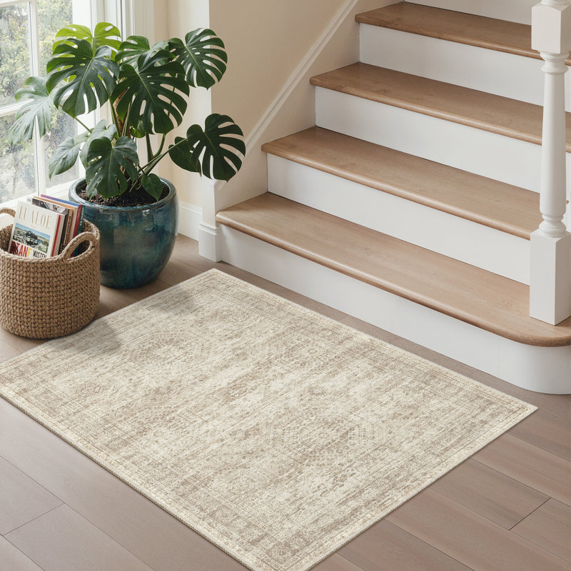 Tapis persan lavable à l'aspect vieilli, Beige, Rectangulaire 2 pi x 3 pi