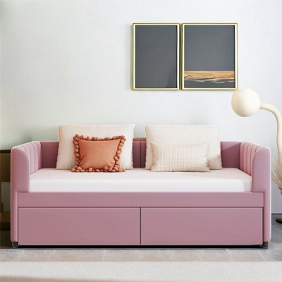 Teairah Twin Size Upholstered Daybed With Two Drawers
