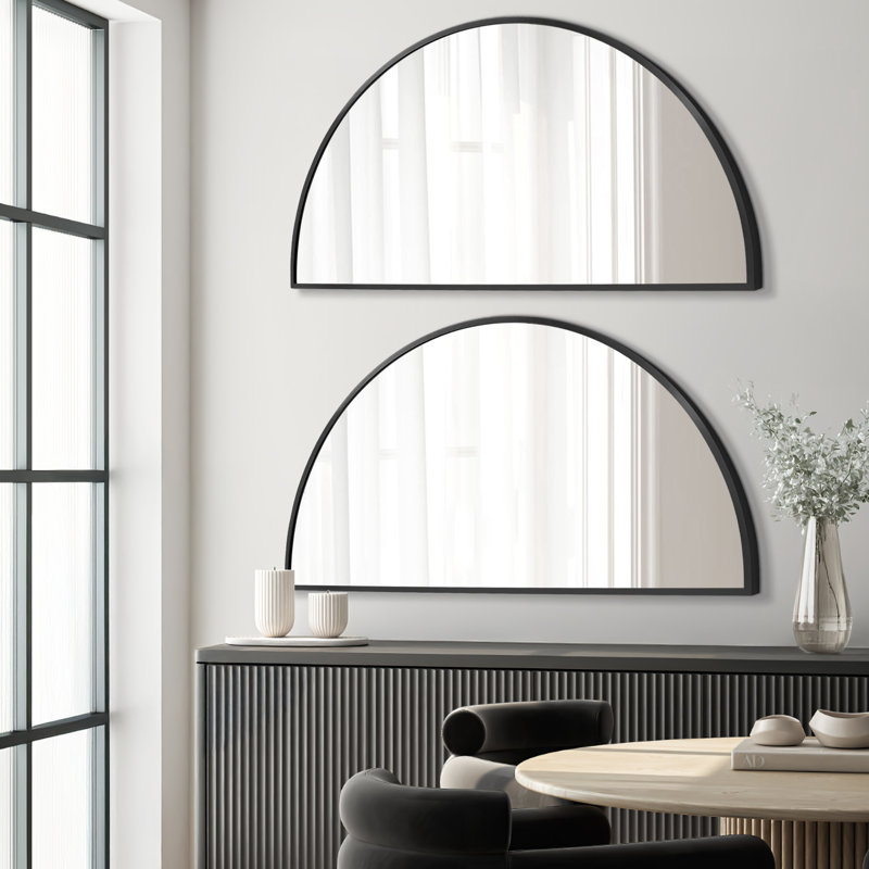Ensembles de miroirs muraux plats en demi-cercle, 40 po x 20 po, Noir, noir, noir, noir