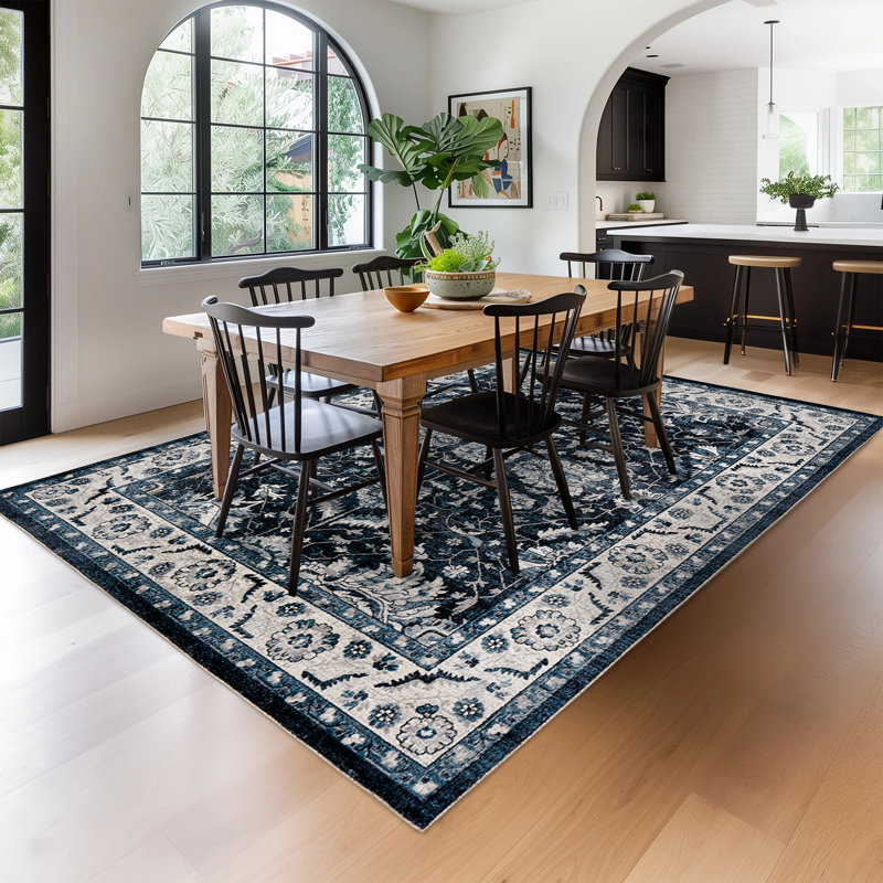Vine Foldable Washable Area Rug – Blue/White, Rectangle 7' x 10'