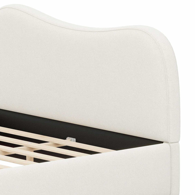 Base de lit tapissier conçue avec des lattes en bois intégrées, White