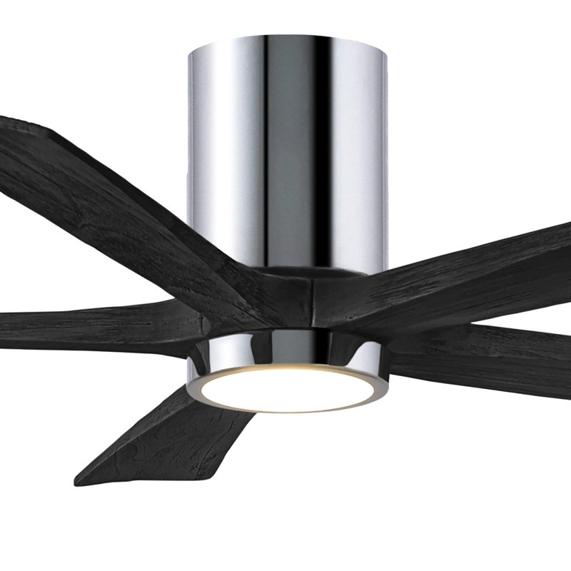 Irene Flushmount Light Kit 5 Blade LED Ceiling Fan, Polished Chrome, Matte Black, 52"