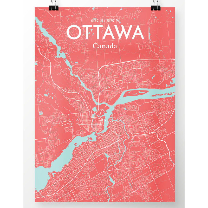 « ottawa city map », reproduction d’impression sur affiche, H 17 po x l 11 po