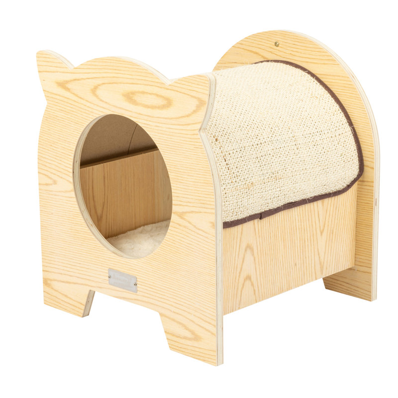 16'' Natural Wood and Sisal Cat Hideaway with Soft Pad