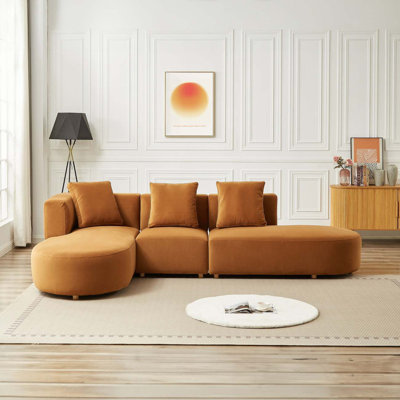 Velvet Sectional Sofa With Curved Design
