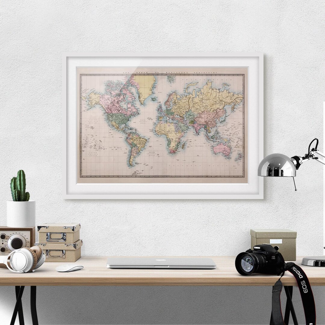 Gerahmtes Poster Vintage World Map, 1850