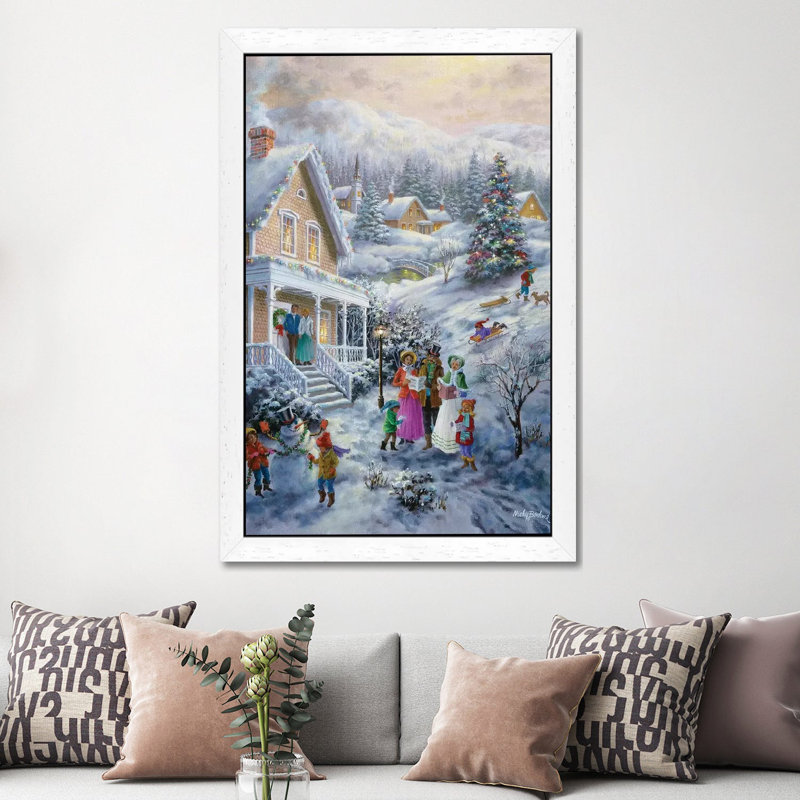 Carolers by Nicky Boehme - Floater Frame Painting on Canvas, 152.5 cm H x 101.5 cm W, White