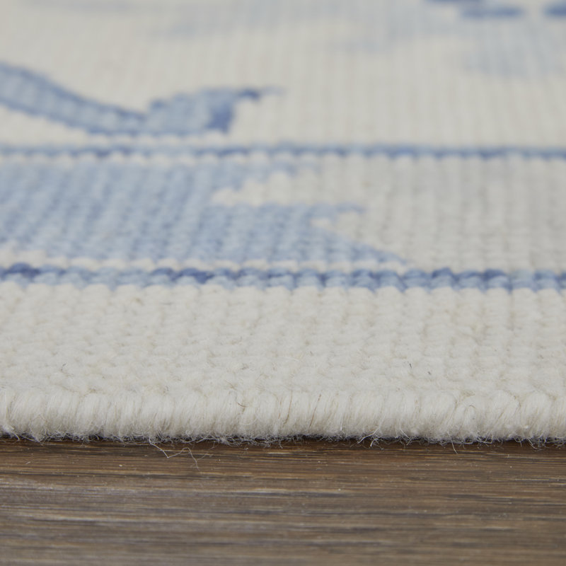 Karina Hand Knotted Wool Ikat Area Rug in Ivory/Blue, Rectangle 9'6" x 13'6"