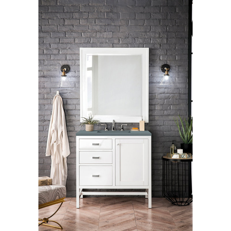 Addison 36" Single Bathroom Vanity Set, Charcoal Soapstone, 8" Widespread, Glossy White