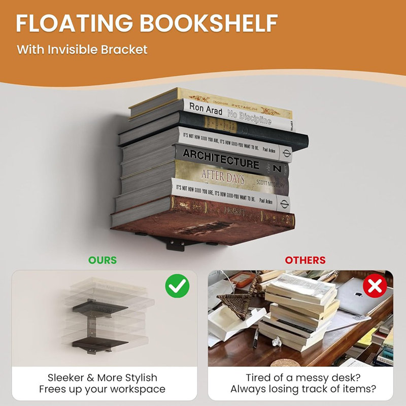 Tour à livres verticale à 6 niveaux, étagères à livres flottantes robustes en métal pour bureau personnel, paquet de 3, noir