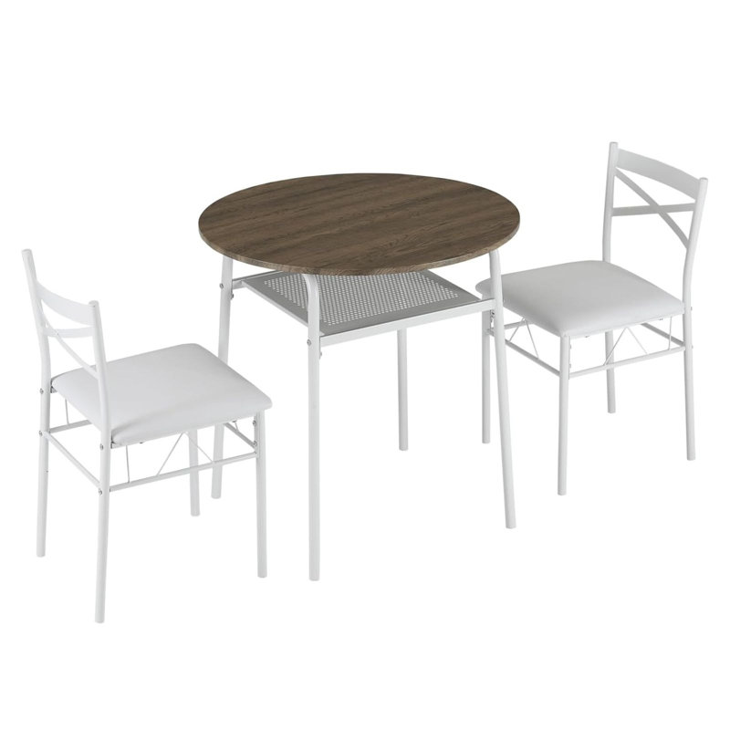 Ensemble de salle à manger rond blanc pour 2 avec chaises rembourrées 29,9 po