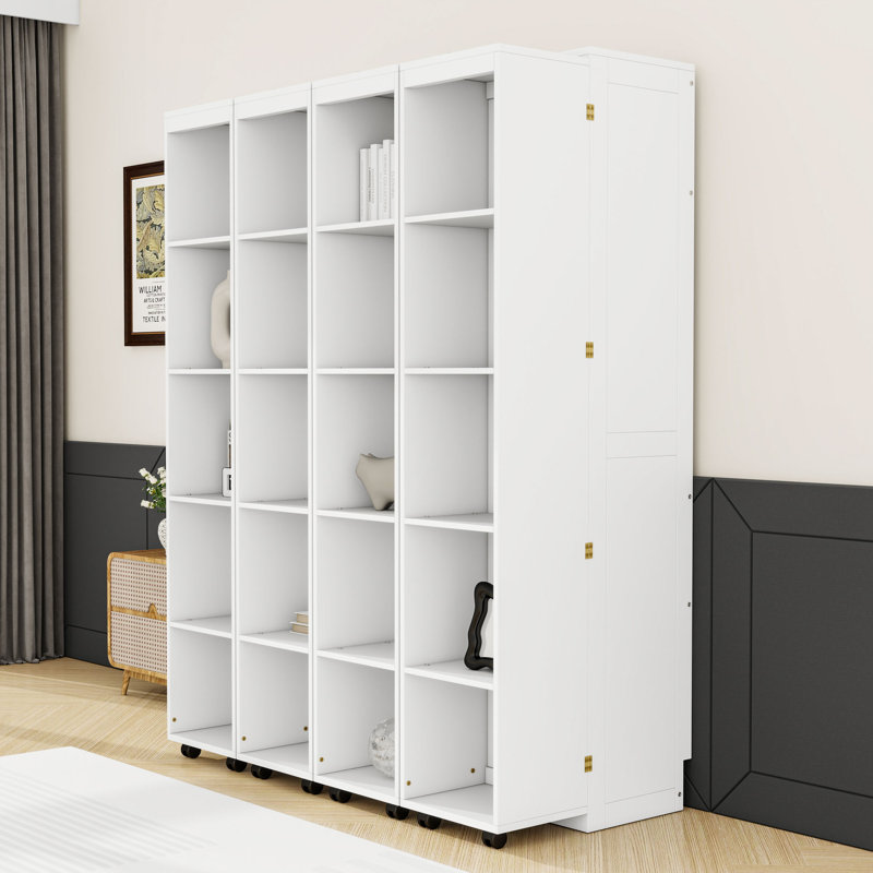 Grand lit escamotable mural avec deux armoires pliables, Blanc