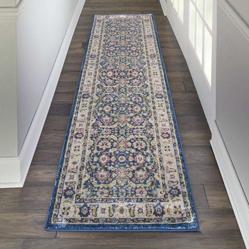 Tapis bleu marine traditionnel Raymond, Tapis de couloir 2 pi x 6 pi