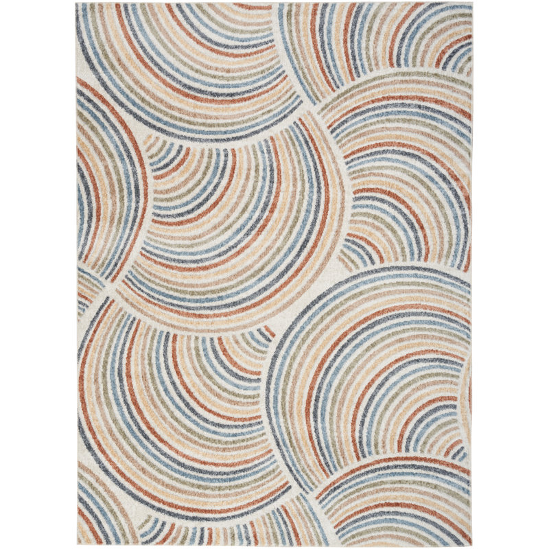 Aramus Machine Washable Abstract Ivory/Multi Rug, Rectangle 5'3" x 7'