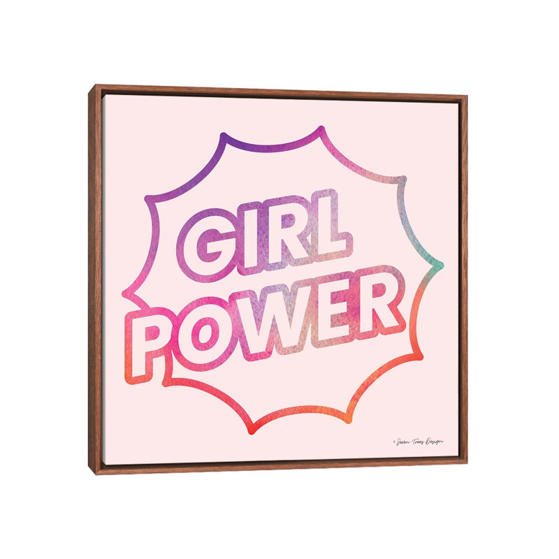 Girl Power I - impression d'art graphique, H 26 po x l 26 po x P 1,5 po, Toile avec cadre brun, Pas de tapis