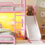 Lit superposé cabane avec glissade, échelle, guirlande lumineuse DEL, rideau et armoire de rangement, rose-1057113641-1057113647