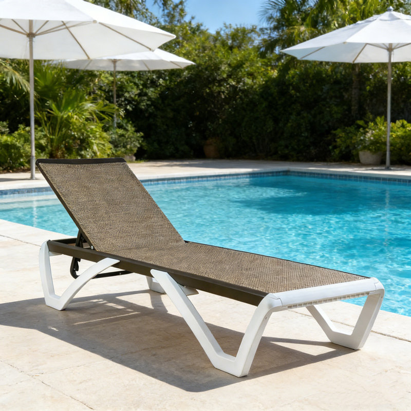 Kozyard Outdoor Chaise Lounge Chair, Full Flat Adjustable Patio Lounger with Aluminum Frame & Resin Legs, Textilene Fabric for Poolside, Backyard & Beach (Beige, W/O Table)