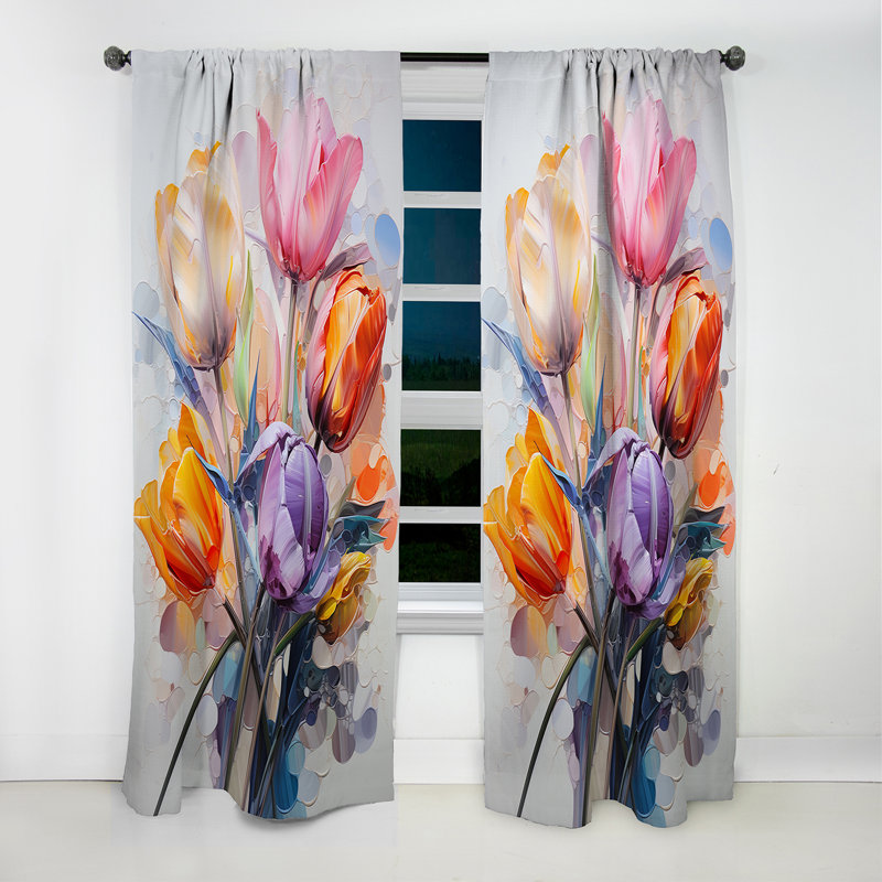 Tieger - Rideau tulipes - Rideau floral occultant en velours - 1 panneau, L 52 po x L 95 po