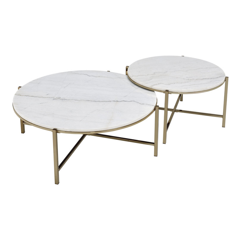 Marthony Nesting Table Set in Natural Marble Top and Nickel (Set of 2)