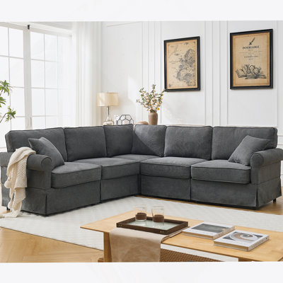Modular Sectional Sofa Set Convertible L - Shaped 5 - Seat Reversible Rolled Arms Soft Linen by Latitude Run