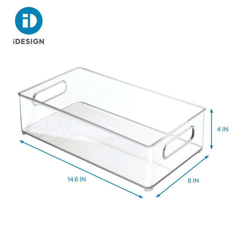 Bac de rangement empilable en plastique avec poignées iDesign Linus sans BPA - 14,6 po x 8 po x 4 po, transparent