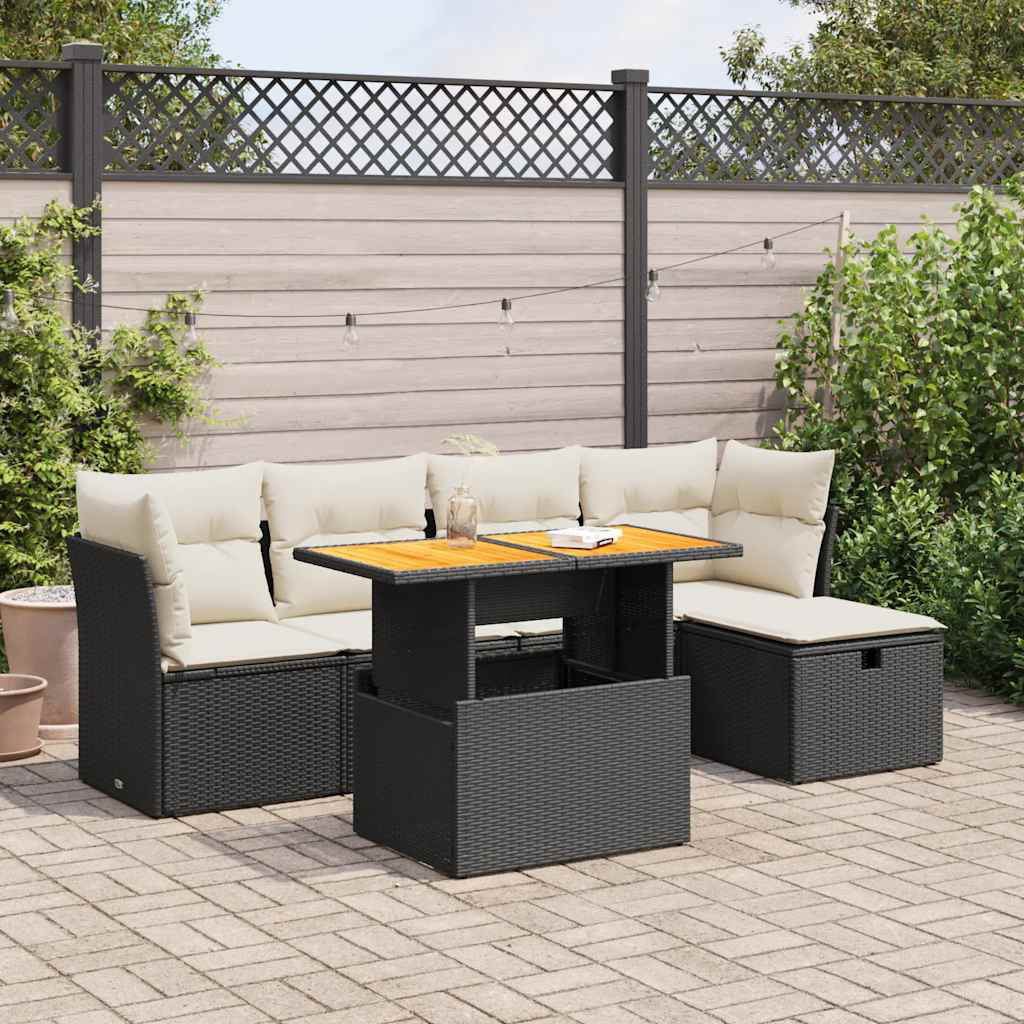 Vidaxl 6-Tlg. Garten-Sofagarnitur Mit Kissen Beige Poly Rattan Akazie