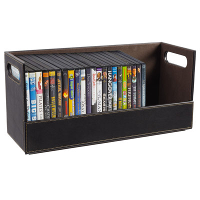 DVD Storage Box, Movie Shelf Organizer For Blu-Ray, Video Game Cases, Cds, VHS Tape Display Stand, Disc Holder Can Store Up To 28 Dvds, Faux Leather (Espresso)
