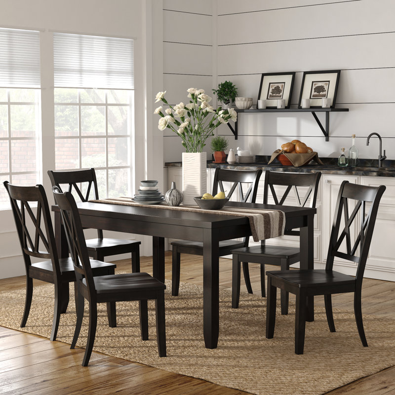 Alyra 6 - Person Four Leg Dining Set, Black 