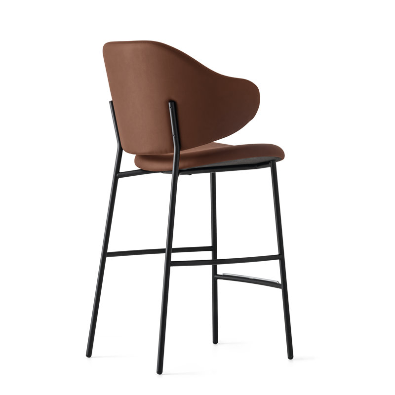 Holly Upholstered Stool with Rounded Back and Metal Frame, Matt Black, Sand