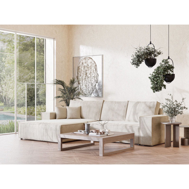 5 Seater Reclining Corner Sofa , Cream Polyester/Chenille, Left Hand Facing