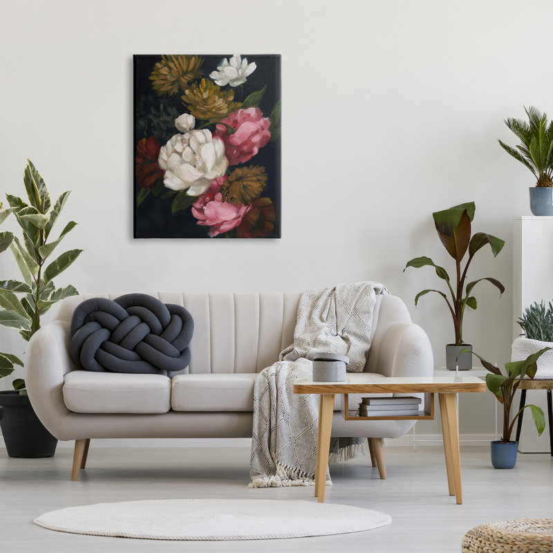 Arrangement de pivoines sur toile, H 40 po x l 30 po x P 1,5 po