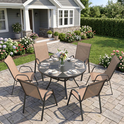 6-Person Outdoor Round Patio Dining Set With Stackable Chairs