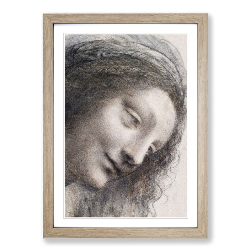 The Head of the Virgin by Leonardo Da Vinci - Picture Frame Painting, Oak, 48cm H x 36cm W x 2cm D
