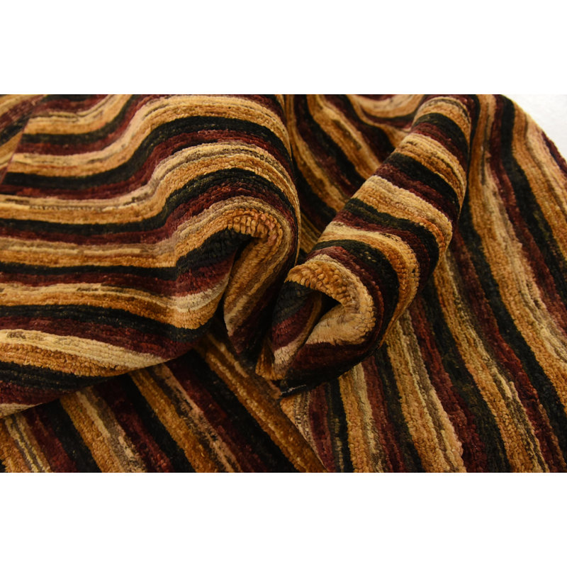 Tapis de surface en laine noir/brun 4 pi 10 po x 6 pi 8 po one-of-kind à la main-noué la new age Nash