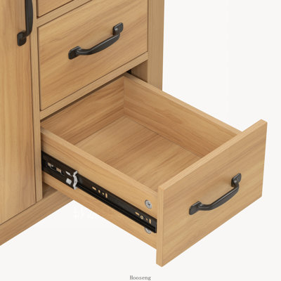 Meuble-lavabo de 76 cm (30 pouces) avec lavabo en céramique, charnières et tiroirs à fermeture amortie, caisson en MDF avec pieds en bois massif, tiroir à ouverture rabattable et poignées en alliage de zinc noir.