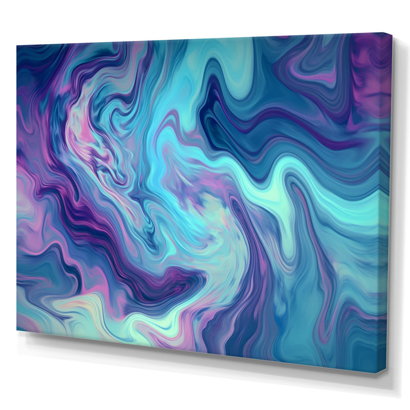 Turquoise mauve marbré fusion I - impressions sur toile abstraites, H 16 po x l 32 po x P 1 po, Toile tendue