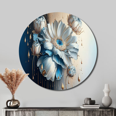 Glace marguerite bleue III - art floral rond en métal