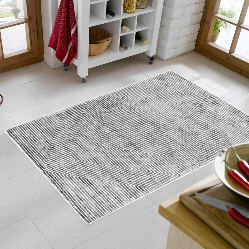 Premium Washable Area Rug, Grey, 5.2 x 7.5 Feet | 100% Polyamide, 850 g/m² | Non-Slip Underside, Easy Clean Fabric, Machine Washable at 86°F | Stylish Digital Print Design for Living Room & Bedroom Décor
