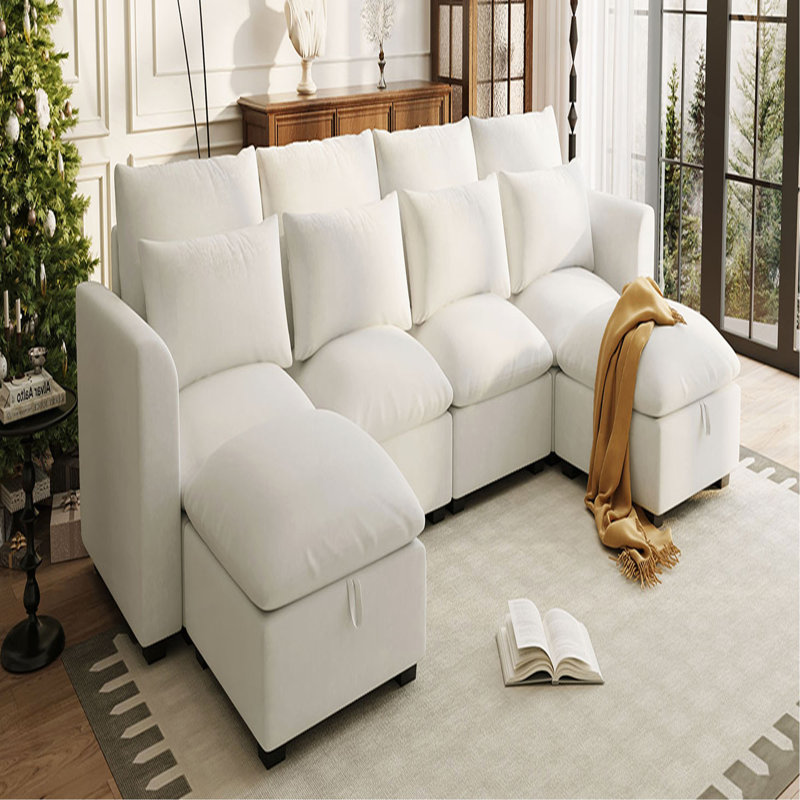 Canapé d'angle modulaire en U avec deux repose-pieds U_Style, Beige Linen Blend