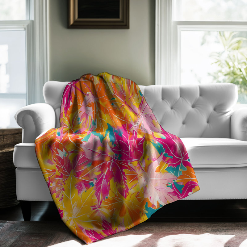Bright Leaf Motifs - Couverture sherpa de qualité supérieure 1 pièce, L 80 po x l 60 po