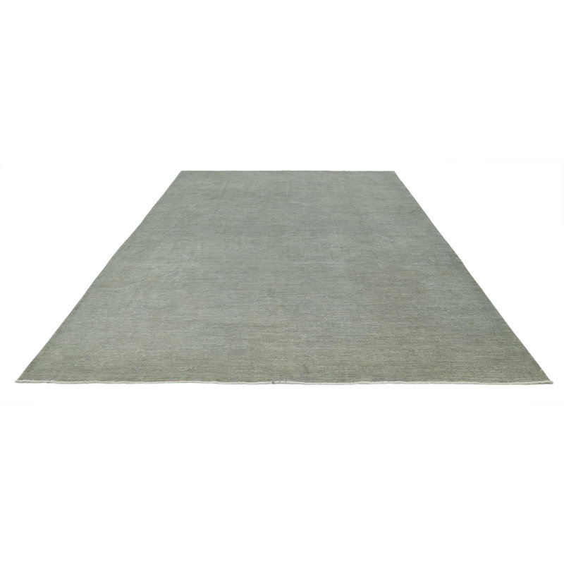 Tapis vert sauge noué à la main 8,8 x 11,7 pi