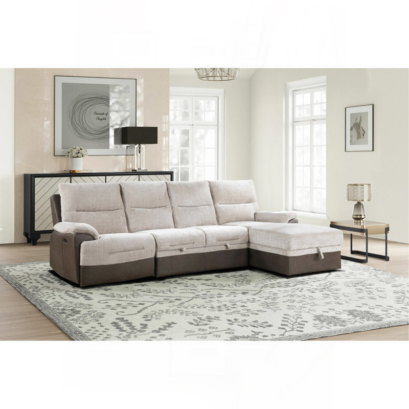 Beige/Brown Sectional With Po And USB