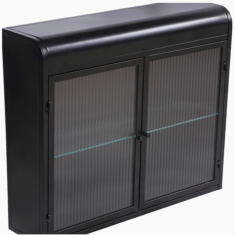 2-Door Wall-Mounted Metal Storage Cabinet with Tempered Glass Doors & Shelves for Bathroom, Kitchen, Living Room