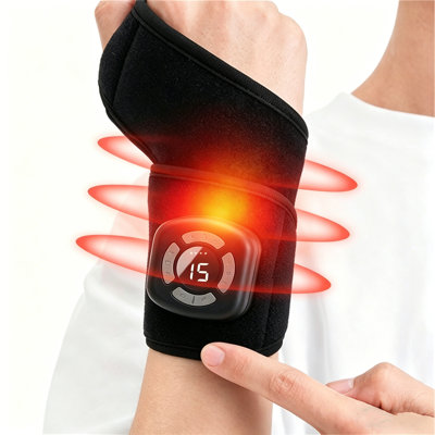 Masseur électrique pour les mains et les poignets avec chaleur et vibrations, orthèse de poignet à compression réglable, 3 modes et 5 niveaux d'intensité pour soulager la douleur, ajustement universel pour les deux mains, idéal pour la maison, le bureau et la remise en forme