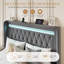 Structure de lit tapissier moderne avec lumières à DEL RVB, ports de charge USB et tête de lit à oreilles-1280079491-1280079493